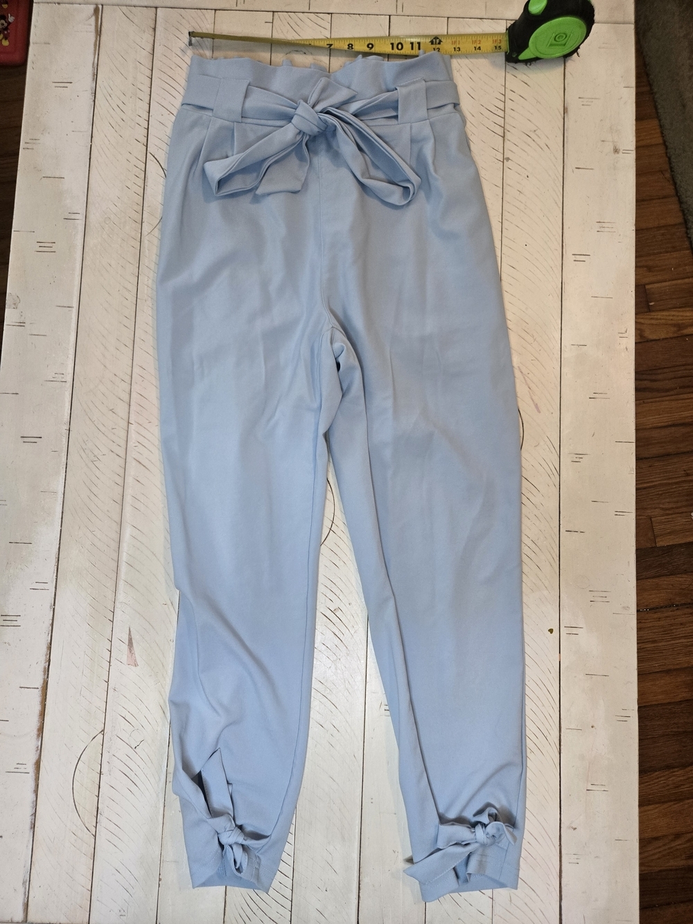Grace Karin Light Blue Paperbag Waist Tie Pants Women’s Size S/M High Waist Ankl